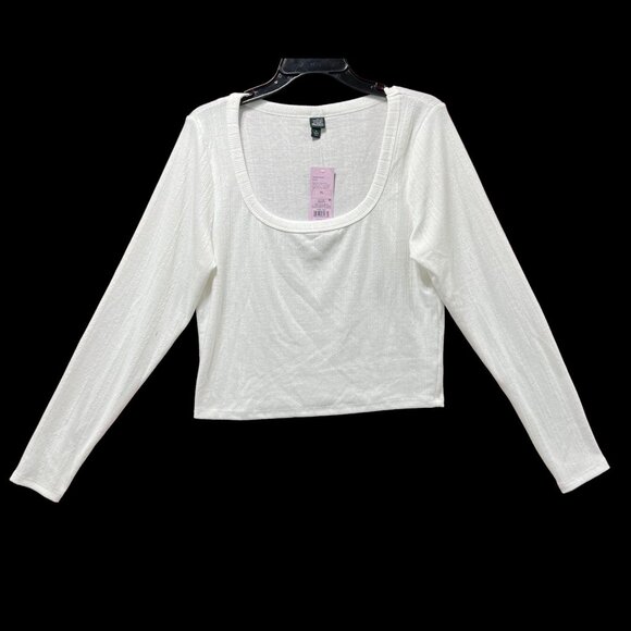 Wild Fable - Women's Long Sleeve Square Neck Pointelle T-Shirt - White - XL - Picture 2 of 14